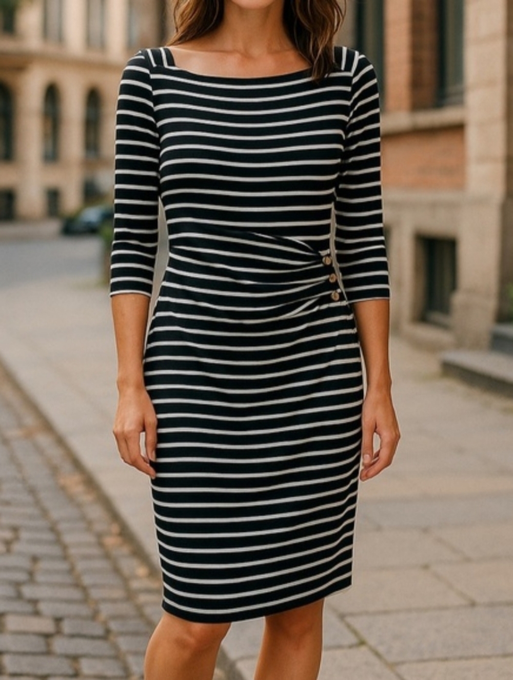 White House Black Market Black And White Striped Stretch Dress